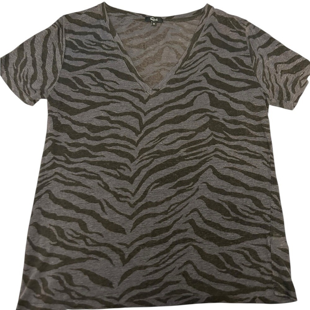RAILS Cara Tiger Stripe V-Neck Linen-Blend Tee Charcoal/Gray Black‎ Women Med